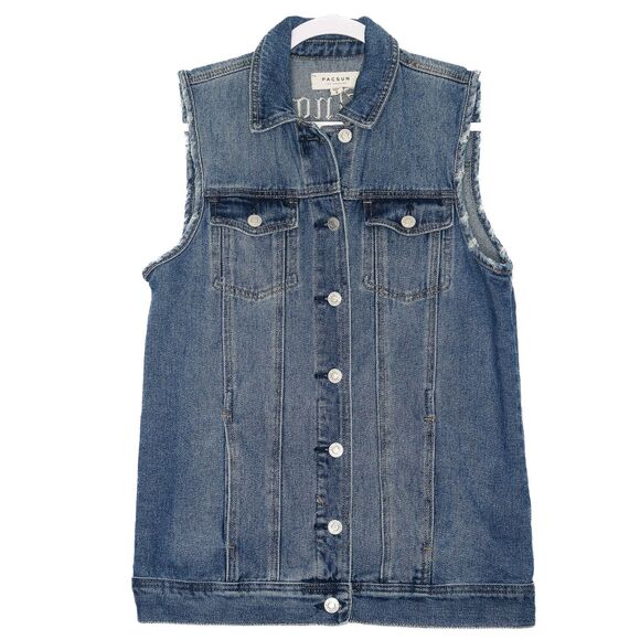 PacSun Embroidered Denim Vest Jacket Size Small Los Angeles Lost Girls Snake Bee - Picture 2 of 8